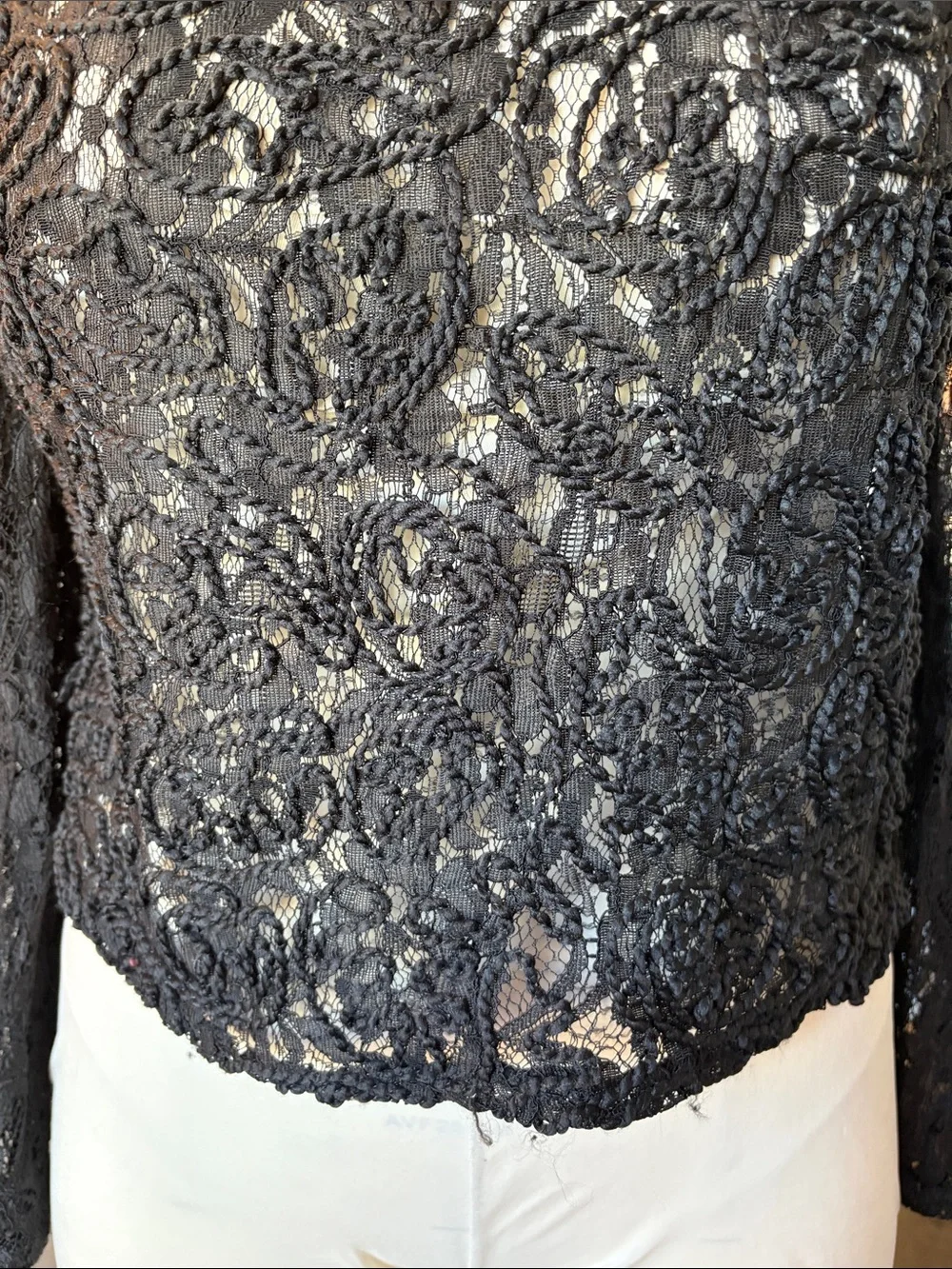 Zara Black Floral Lace Long-Sleeve Top